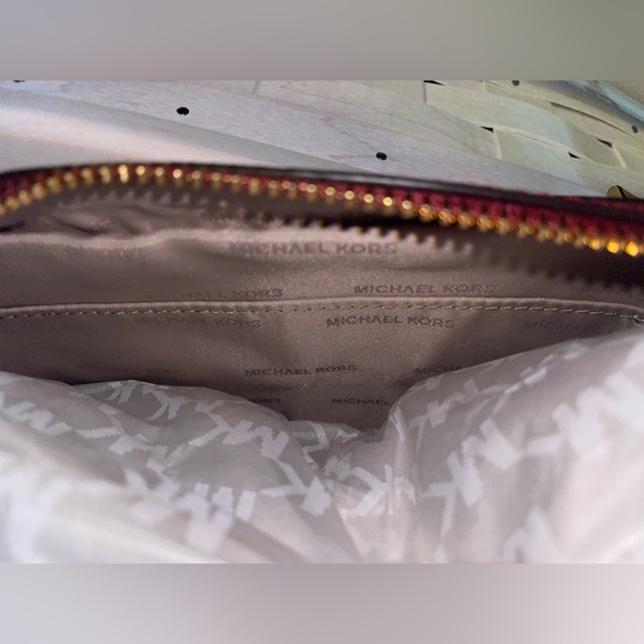 Michael Kors LG Frame Out Item Cherry Red Cross Grain Leather Crossbody Bag - Picture 12 of 16